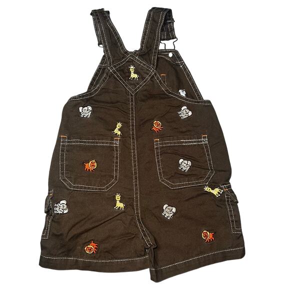 Welcome to the Jungle embroidered boys brown shortalls zoo animals size 24mon - Picture 2 of 5